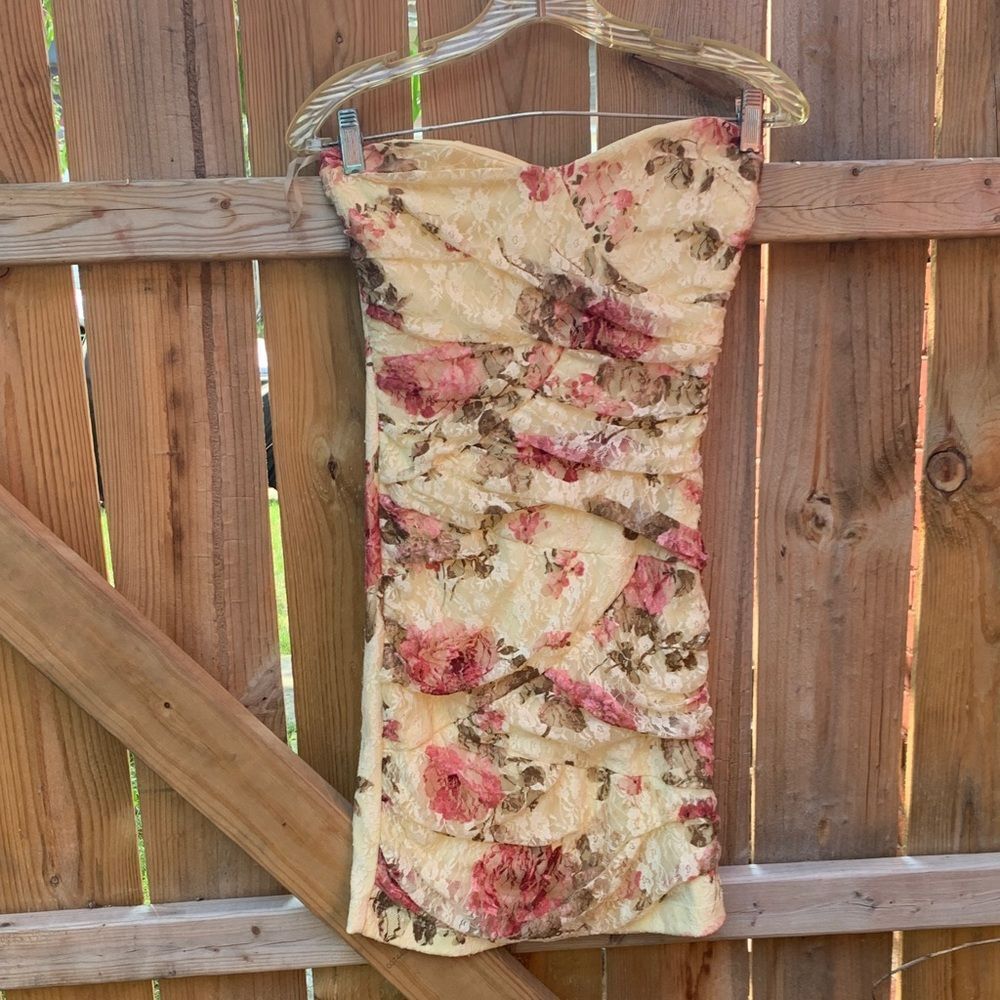 Bailey Blue Strapless Dress with Floral Pattern